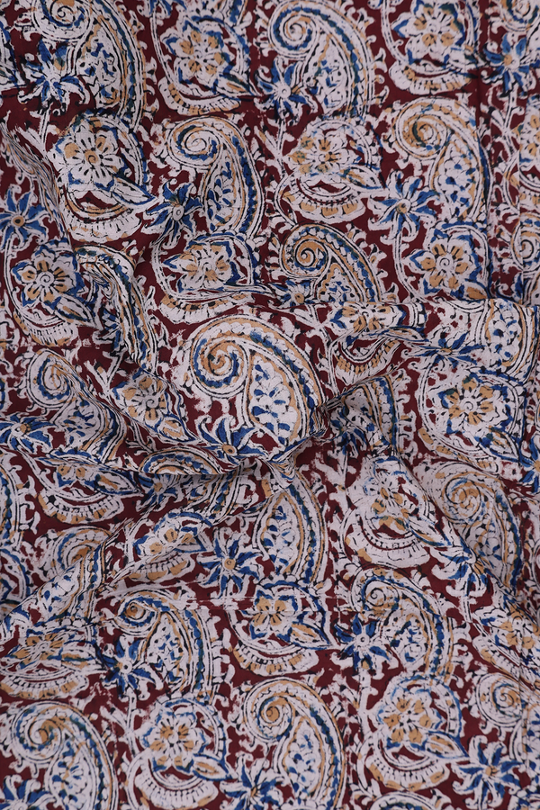 Kalamkari Cotton Saree In Chocolate Brown With Floral Design