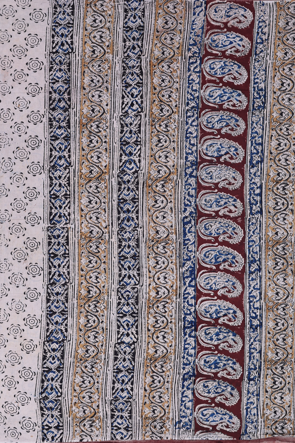 Kalamkari Cotton Saree In Coffee Brown With Floral Design