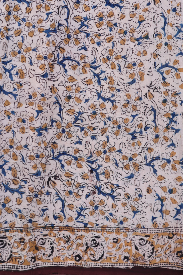 Kalamkari Cotton Saree In Coffee Brown With Floral Design