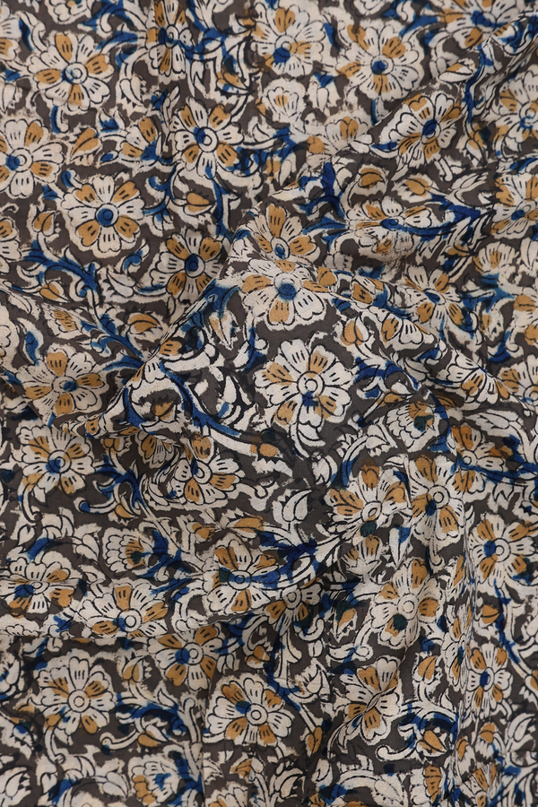 Kalamkari Cotton Saree In Green With Floral Design