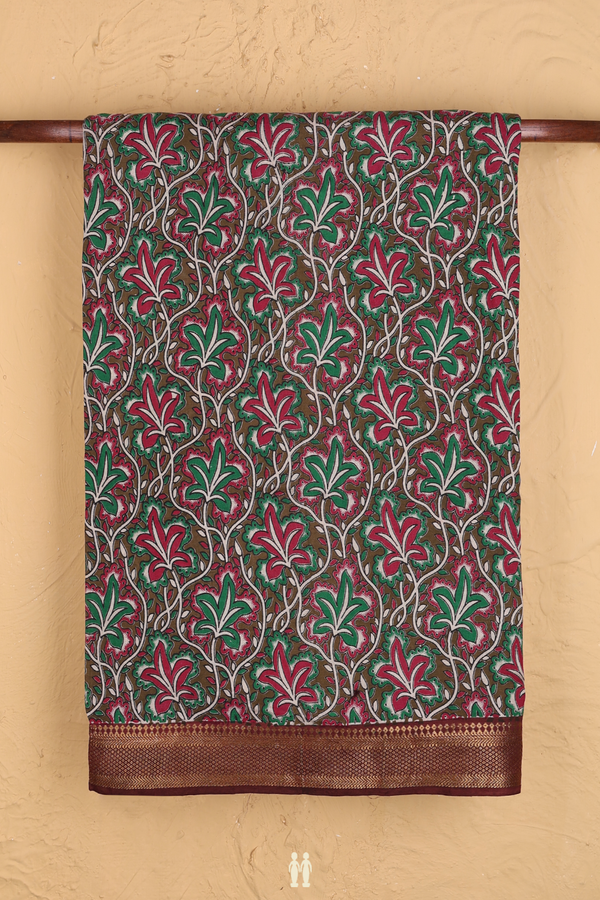 Kalamkari Cotton Saree In Multicolor With Floral Design