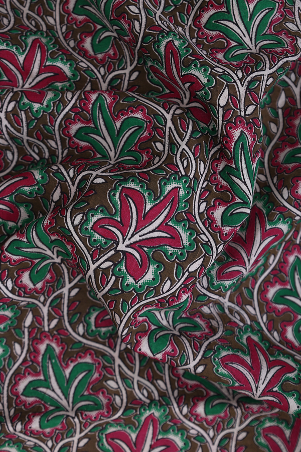 Kalamkari Cotton Saree In Multicolor With Floral Design