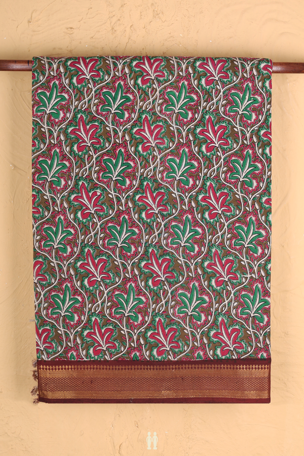 Kalamkari Cotton Saree In Multicolor With Printed Design