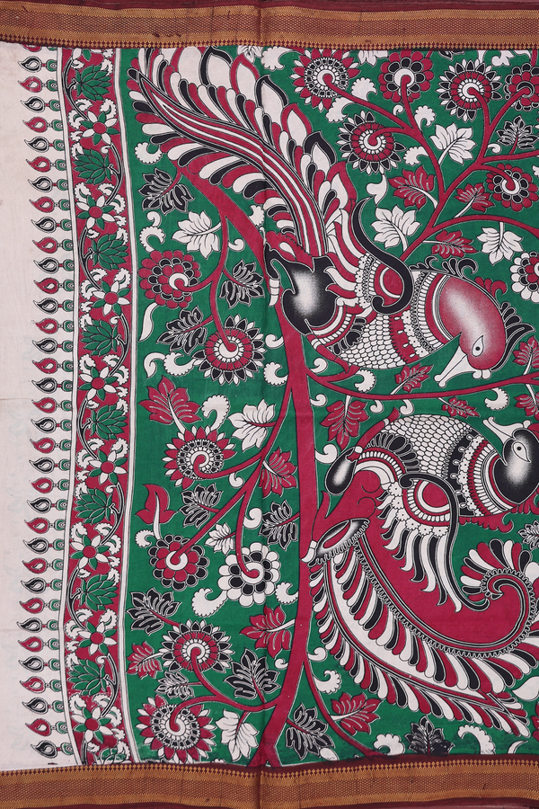 Kalamkari Cotton Saree In Multicolor With Printed Design