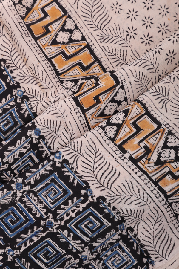 Kalamkari Cotton Saree In Plum Brown With Floral Design