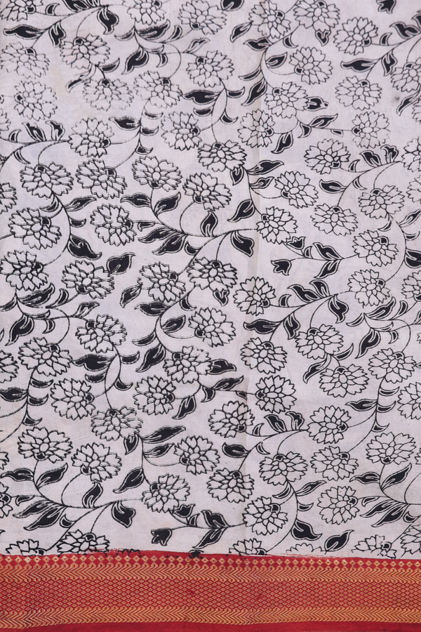 Kalamkari Cotton Saree In Purple With Cow Printed Design