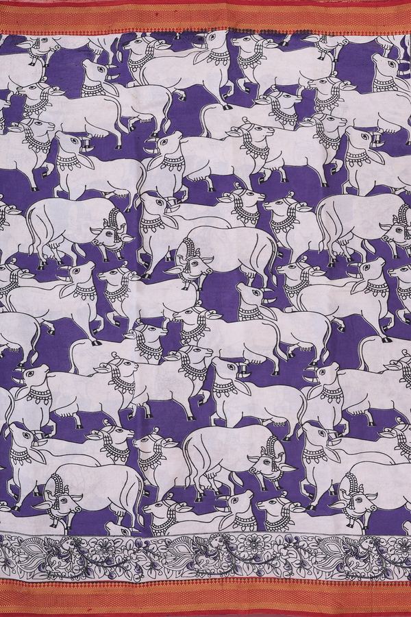 Kalamkari Cotton Saree In Purple With Cow Printed Design