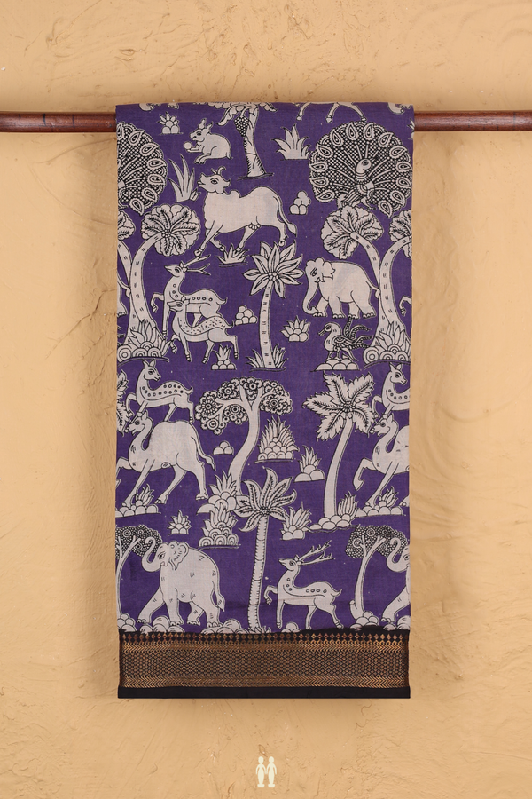 Kalamkari Silk Cotton Saree In Purple With Printed Design