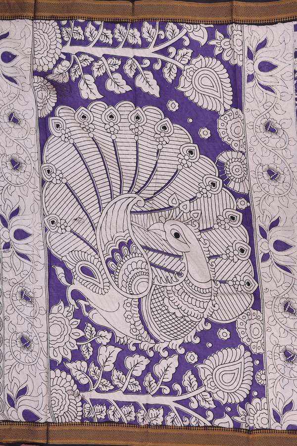 Kalamkari Silk Cotton Saree In Purple With Printed Design