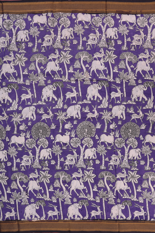 Kalamkari Silk Cotton Saree In Purple With Printed Design