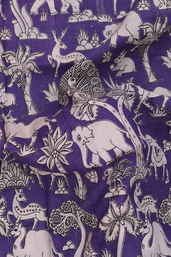 Kalamkari Silk Cotton Saree In Purple With Printed Design