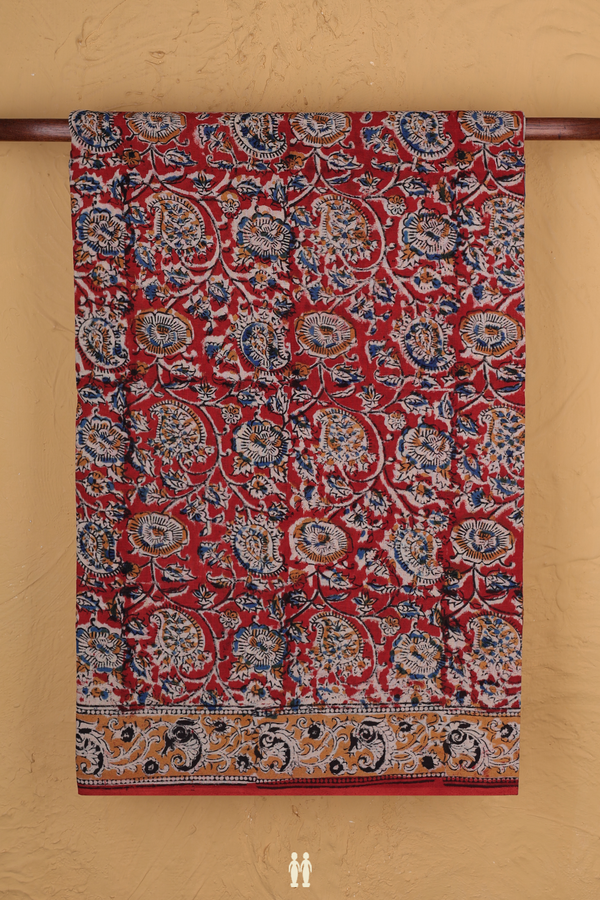 Kalamkari Cotton Saree In Red With Floral Design