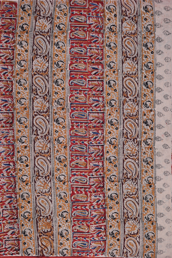 Kalamkari Cotton Saree In Red With Floral Design