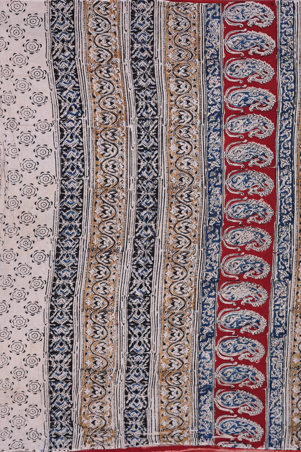 Kalamkari Cotton Saree In Red With Floral Design