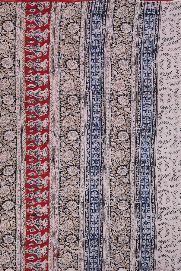 Kalamkari Cotton Saree In Red With Floral Design