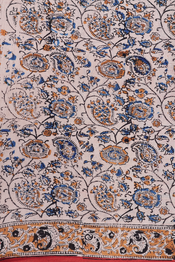 Kalamkari Cotton Saree In Red With Floral Design