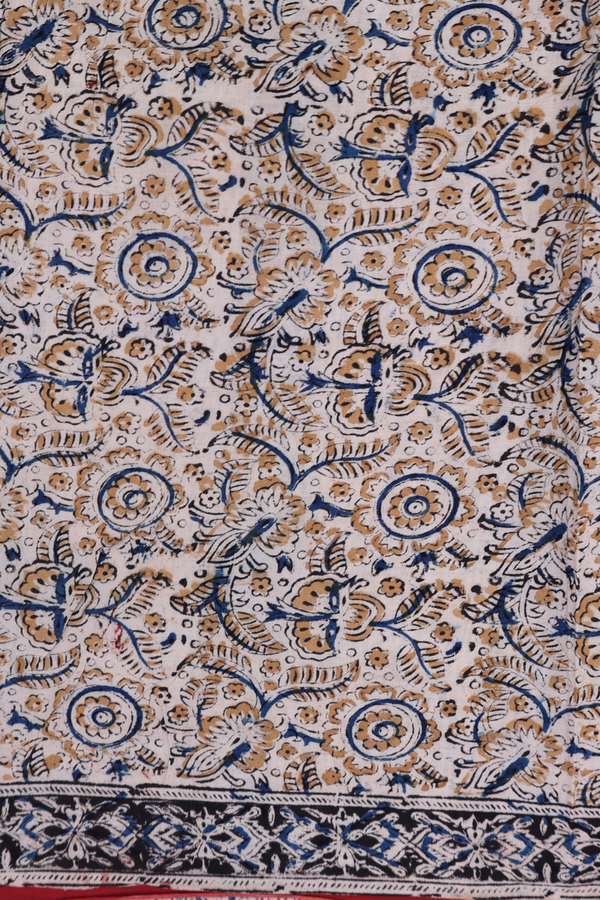 Kalamkari Cotton Saree In Red With Floral Design