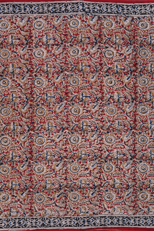 Kalamkari Cotton Saree In Red With Floral Design