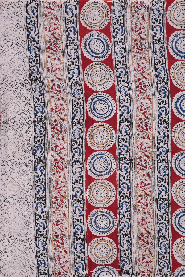 Kalamkari Cotton Saree In Red With Paisley Design