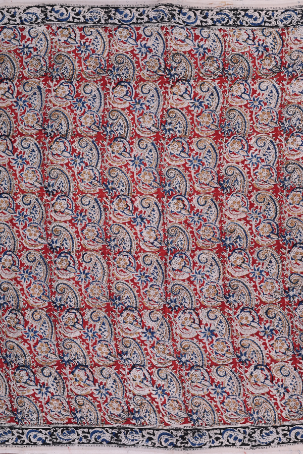 Kalamkari Cotton Saree In Red With Paisley Design