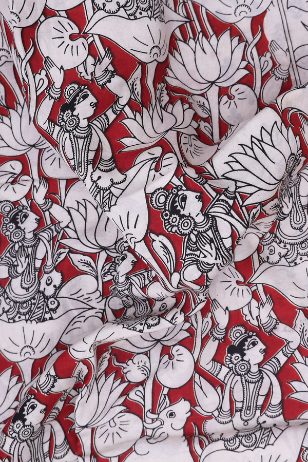 Kalamkari Cotton Saree In Red With Printed Design