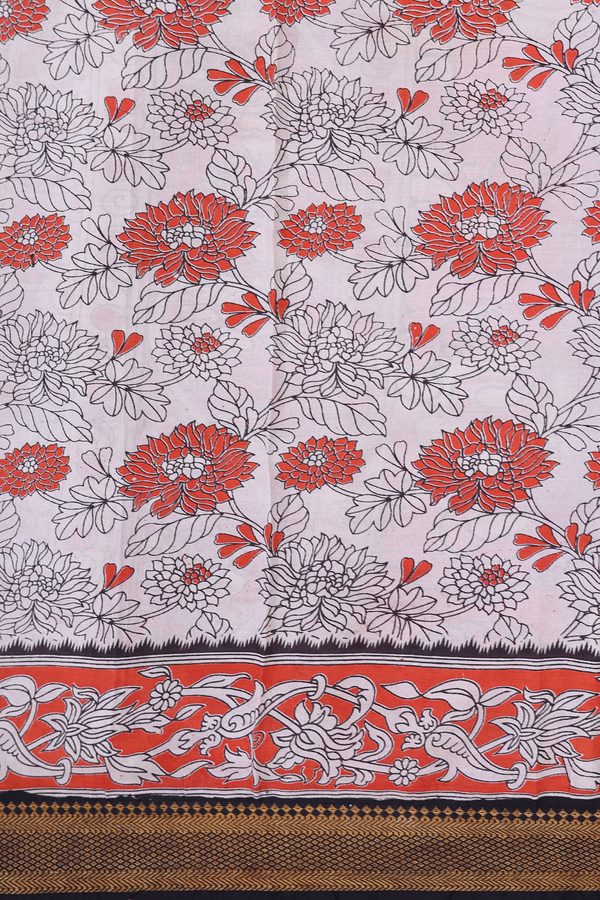 Kalamkari Cotton Saree In Royal Blue With Floral Design