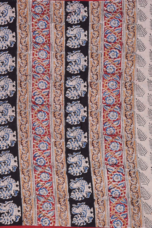 Kalamkari Cotton Saree In Rust Red With Printed Design