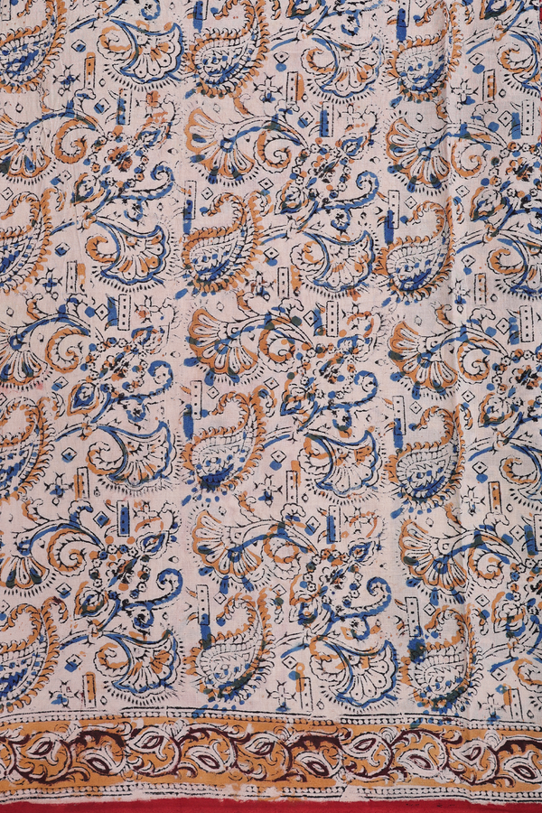 Kalamkari Cotton Saree In Rust Red With Printed Design