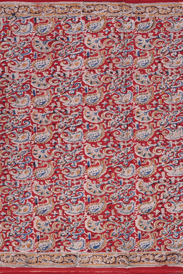 Kalamkari Cotton Saree In Rust Red With Printed Design