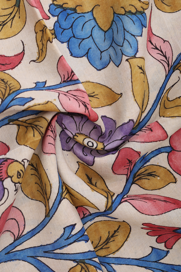 Floral Hand Painted Beige Kalamkari Cotton Dupatta