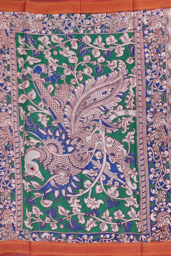 Kalamkari Silk Cotton Saree In Ivory With Floral Design