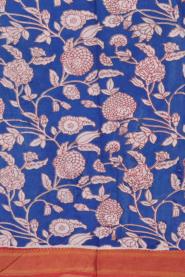 Kalamkari Silk Cotton Saree In Ivory With Floral Design