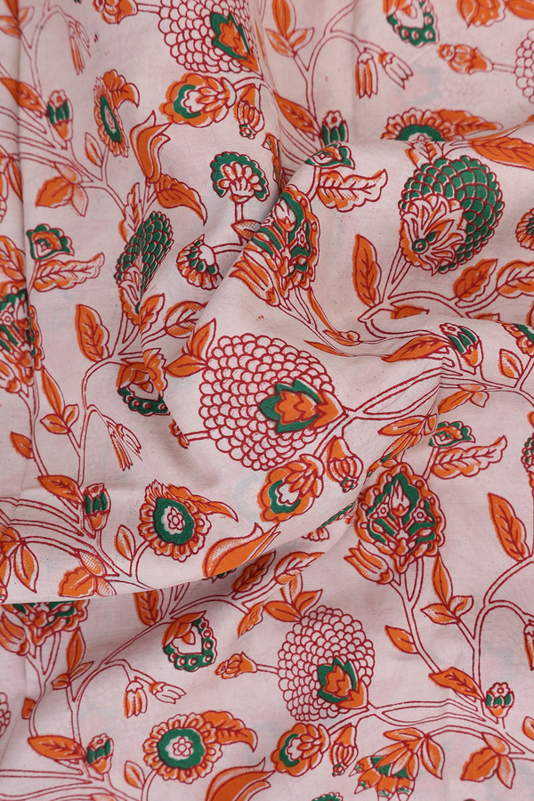Kalamkari Silk Cotton Saree In Ivory With Floral Design