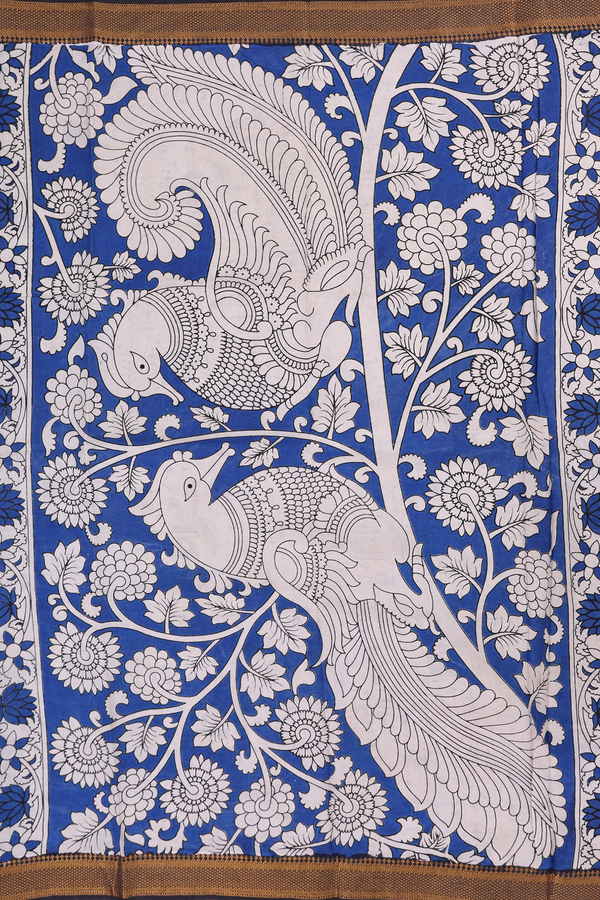 Kalamkari Silk Cotton Saree In Teal Blue With Warli Design
