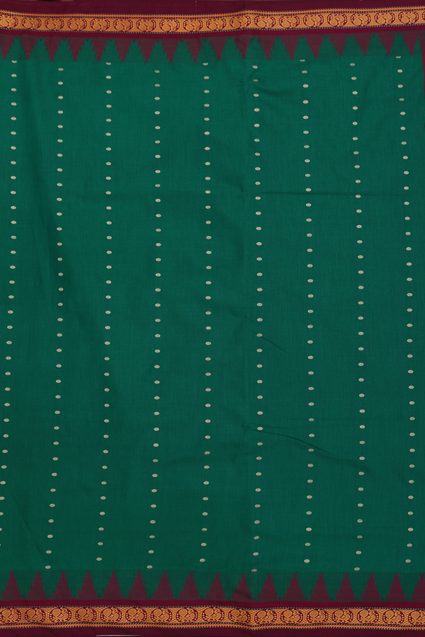 Kalyani Cotton Saree In Emerald Green With Threadwork Buttis