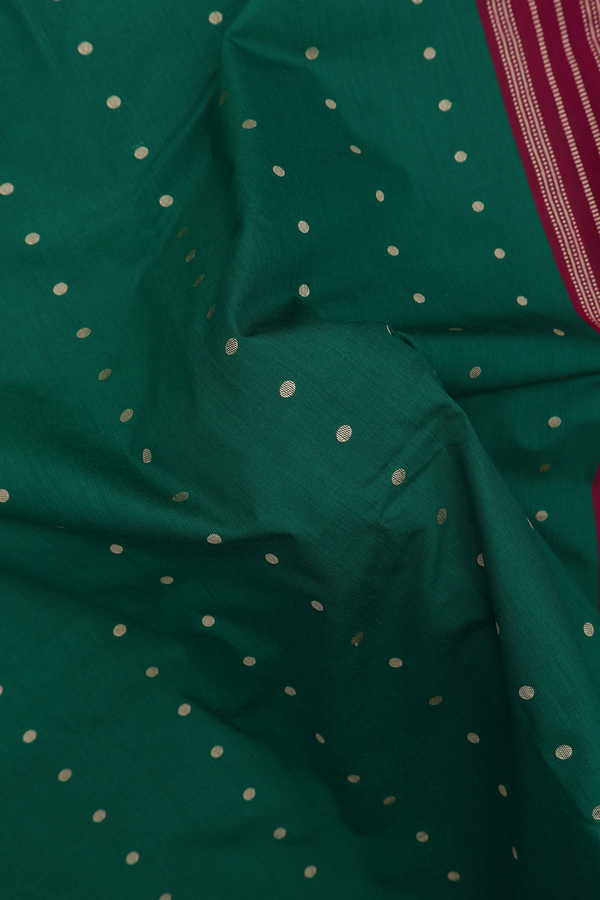 Kalyani Cotton Saree In Emerald Green With Threadwork Buttis