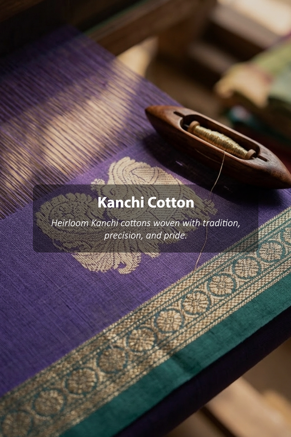 Kanchi Cotton Saree In Dark Green With Diamond Buttas