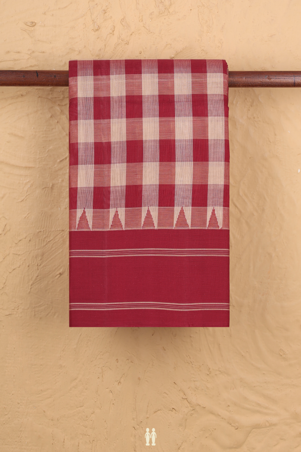 Kanchi Cotton Saree In Beige And Red With Checks Design