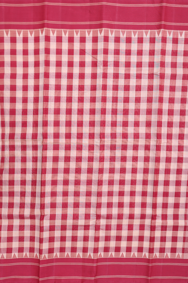 Kanchi Cotton Saree In Beige And Red With Checks Design