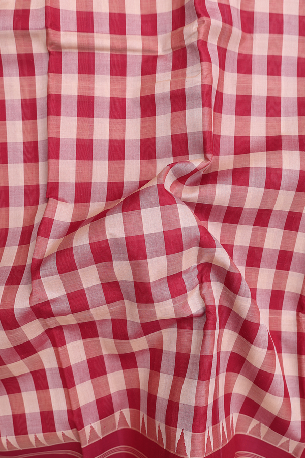 Kanchi Cotton Saree In Beige And Red With Checks Design