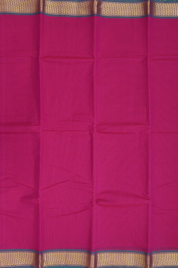 Kanchi Cotton Saree In Berry Purple With Contrast Border