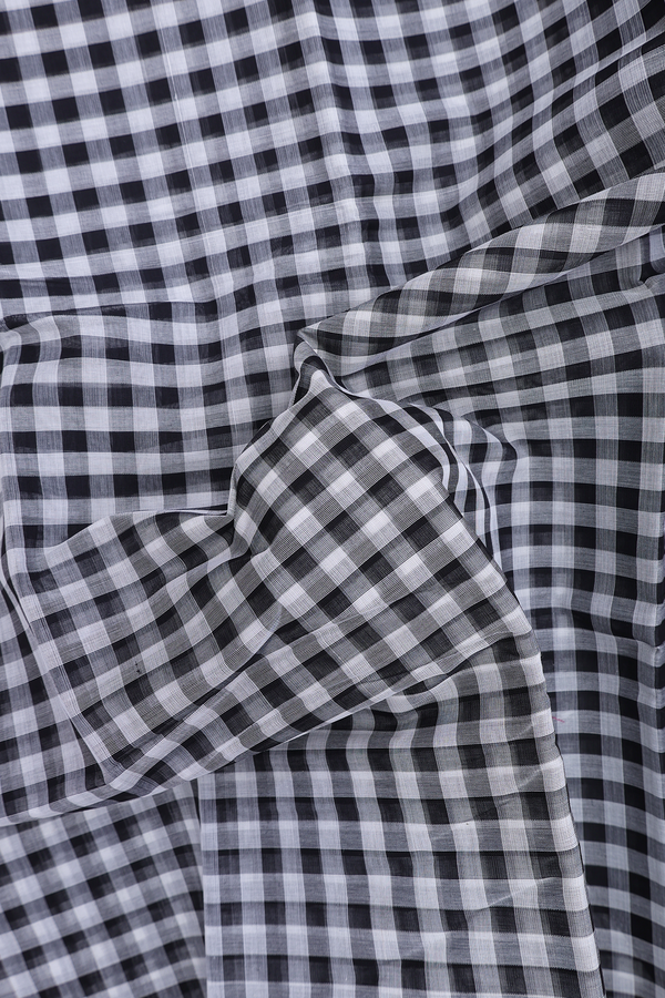 Kanchi Cotton Saree In Black And White With Checks Design