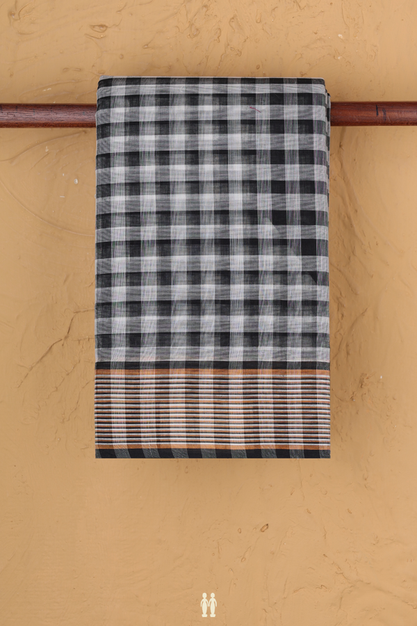 Kanchi Cotton Saree In Black And White With Checks Design