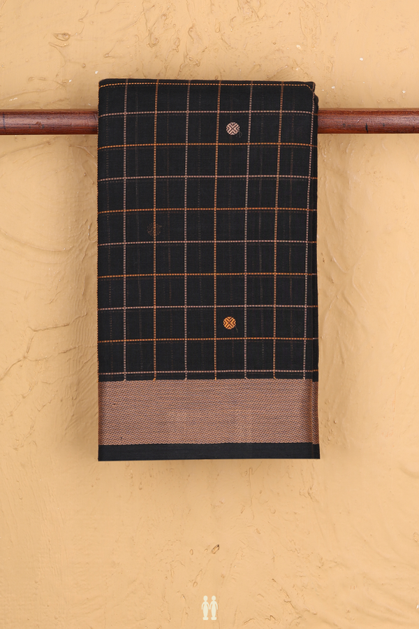 Kanchi Cotton Saree In Black With Checks Design