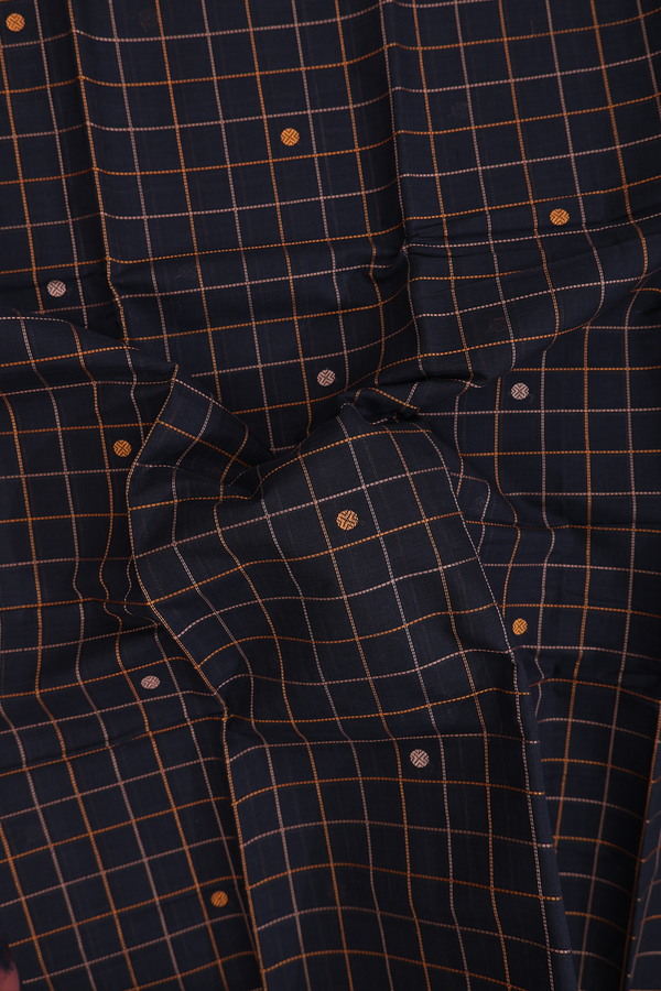 Kanchi Cotton Saree In Black With Checks Design