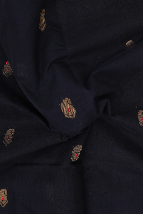 Kanchi Cotton Saree In Black With Contrast Silk Border