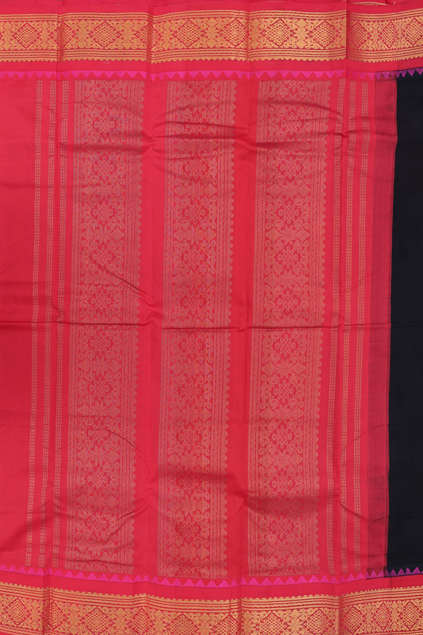 Kanchi Cotton Saree In Black With Contrast Silk Border