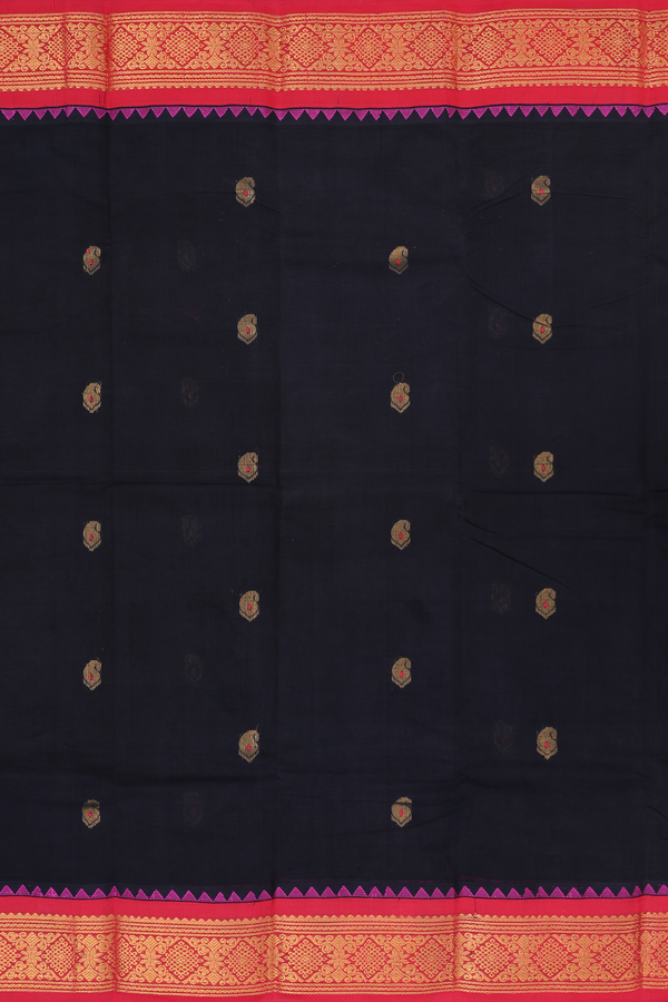 Kanchi Cotton Saree In Black With Contrast Silk Border