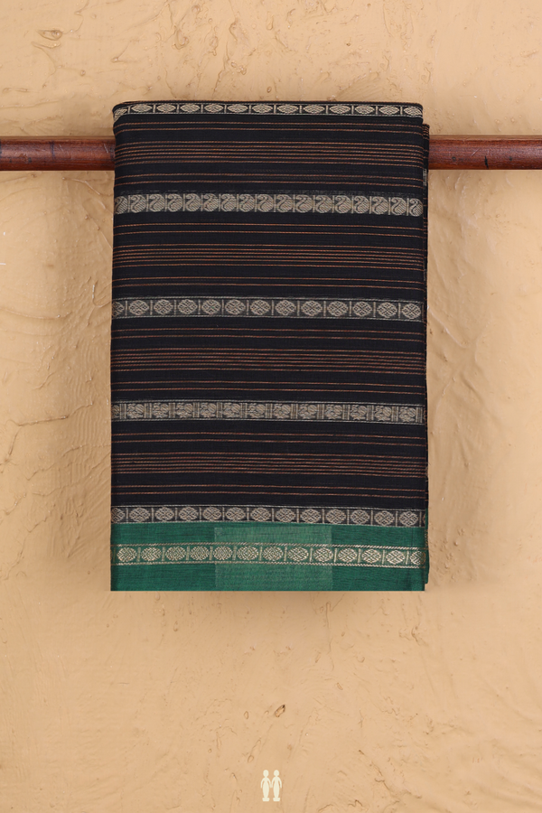 Kanchi Cotton Saree In Black With Stripes Design