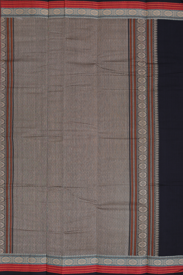 Kanchi Cotton Saree In Black With Stripes Design